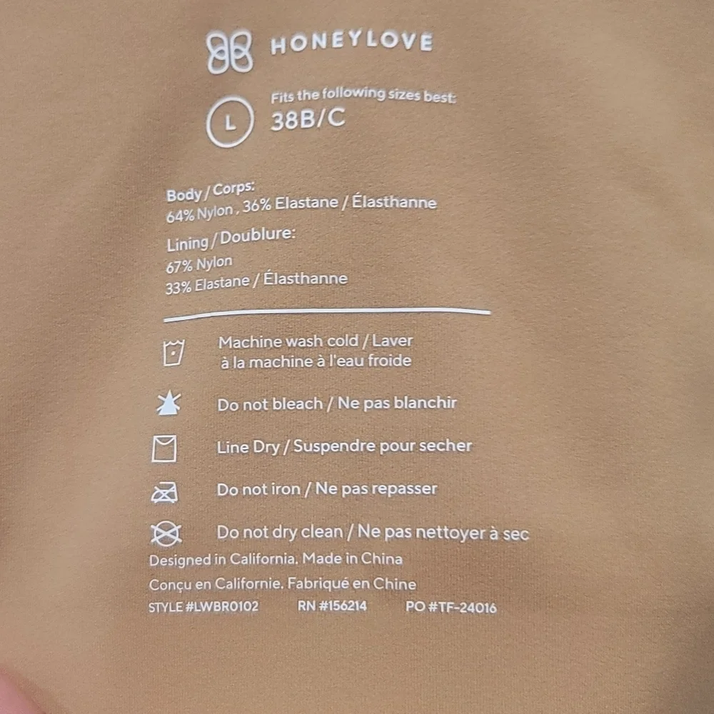 Sz L  38B/C Sand Honeylove Wireless SoftForm Pullover Bra
